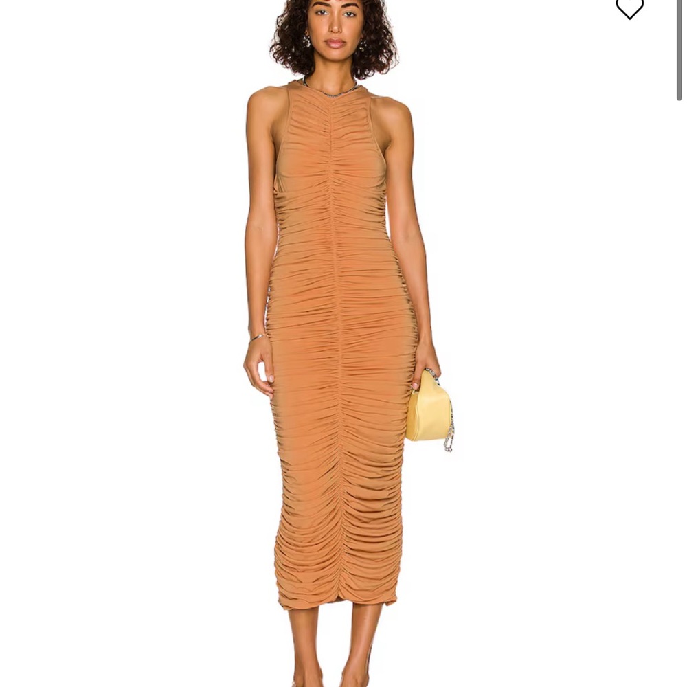 A.L.C. Ruched Camel Midi Dress